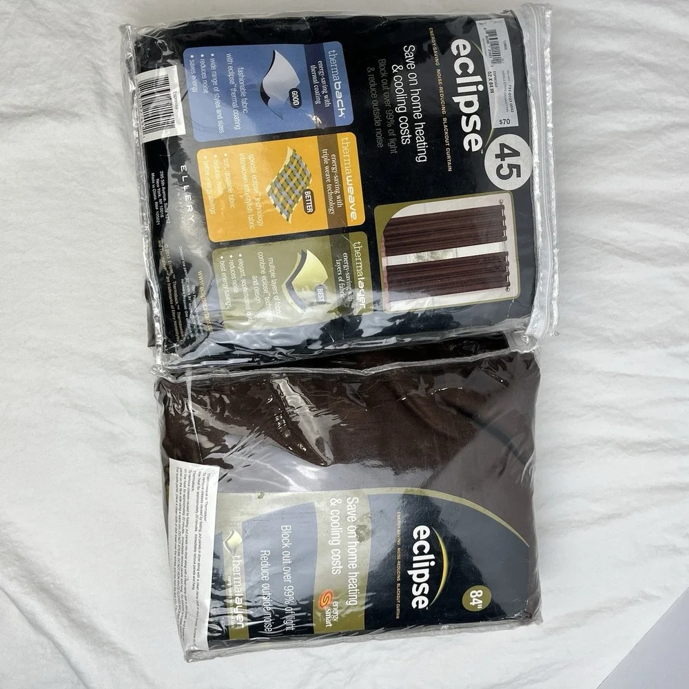 Lot Of 2 Eclipse Window Curtain Panels Espresso Brown 52x84 Blackout Thermalayer